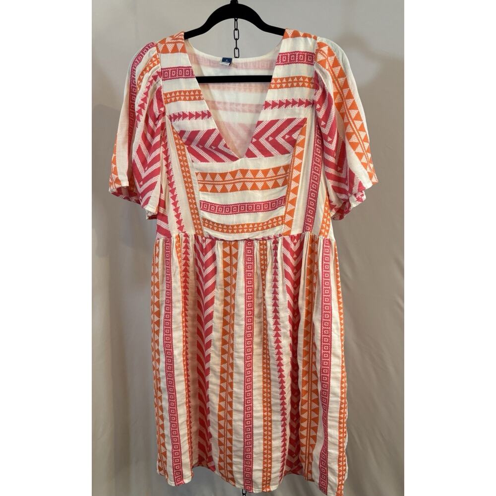 🔥SALE🔥 Old Navy Jacquard Short Sleeve Embroidered Boho Aztec Dress Womens M Tall